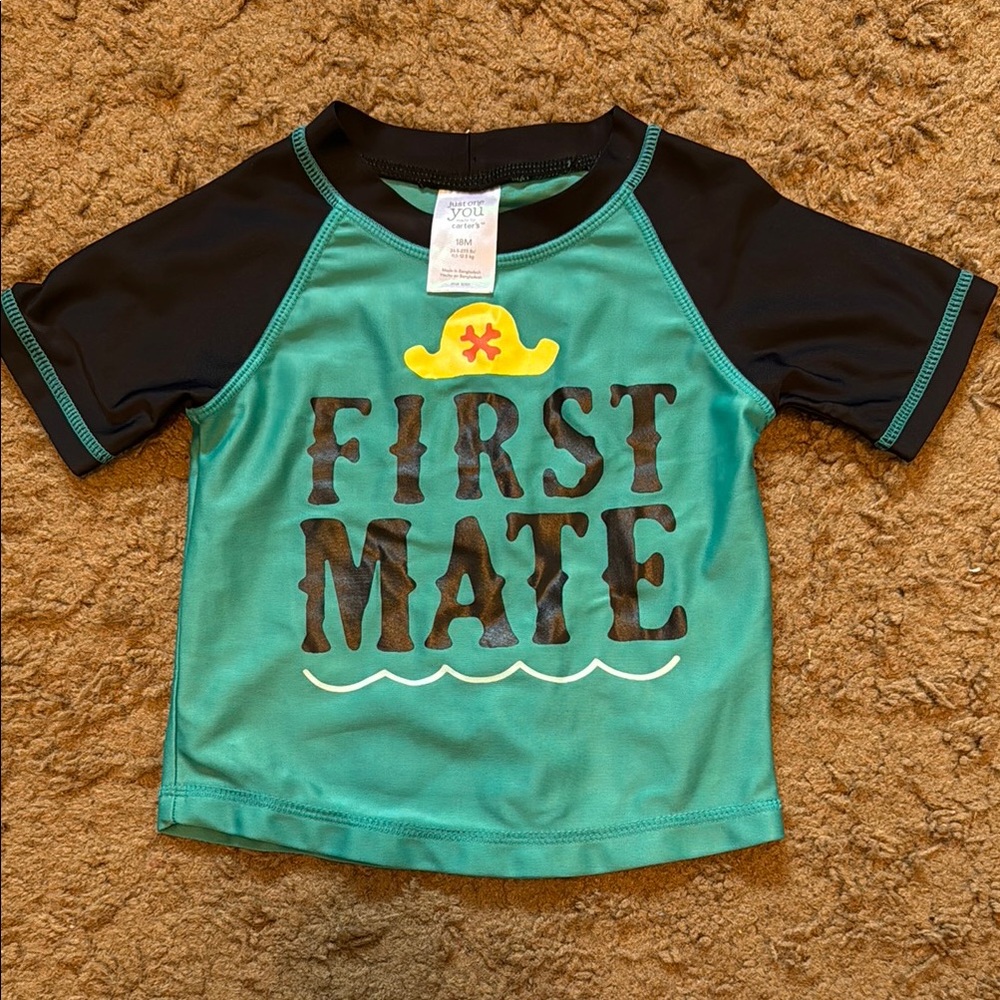 Carters First Mate Kids Swim Shirt - Black and Green 18M